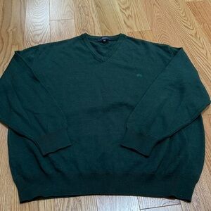 Burberry London SZ 8/XL vintage forest green merino wool blend V neck sweater.